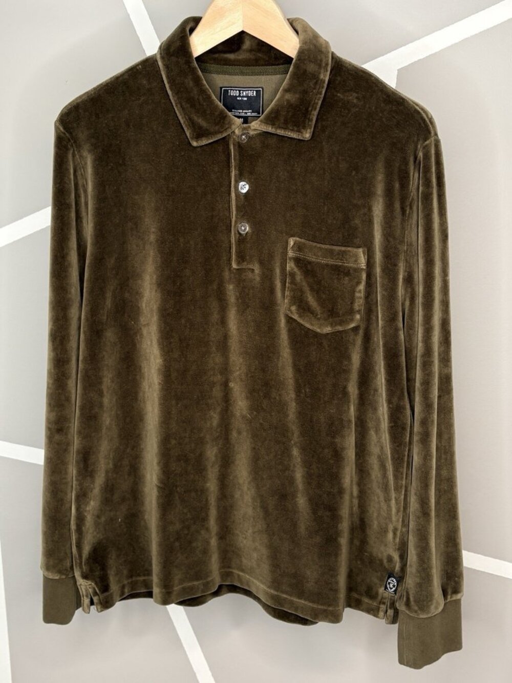 Todd Snyder Velour Long Sleeve Polo Men’s M Olive Green Pullover Portugal